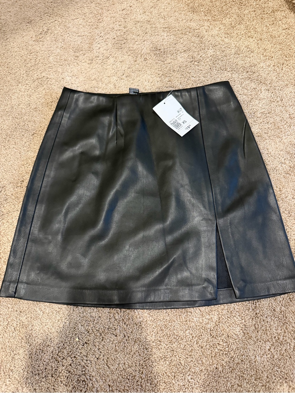Forever 21 Black Faux Leather Mini Skirt with Front Slit